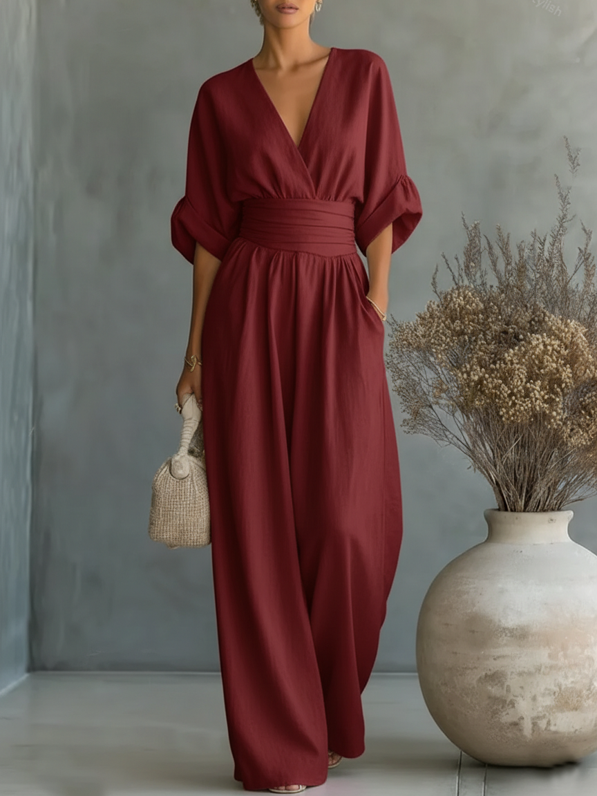 Combinaison élégante taille haute col V