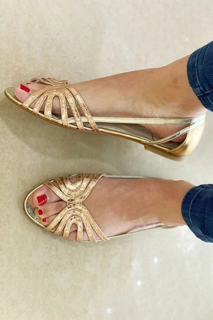 Glänzende Metallische Cut-Out Peeptoe Sandalen