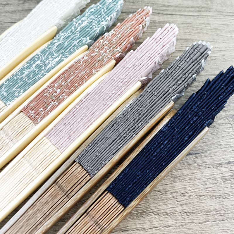 Retro Buddha Stones Large Floral Embroidery Shell-Shaped Tassel Handheld Bamboo Folding Fan