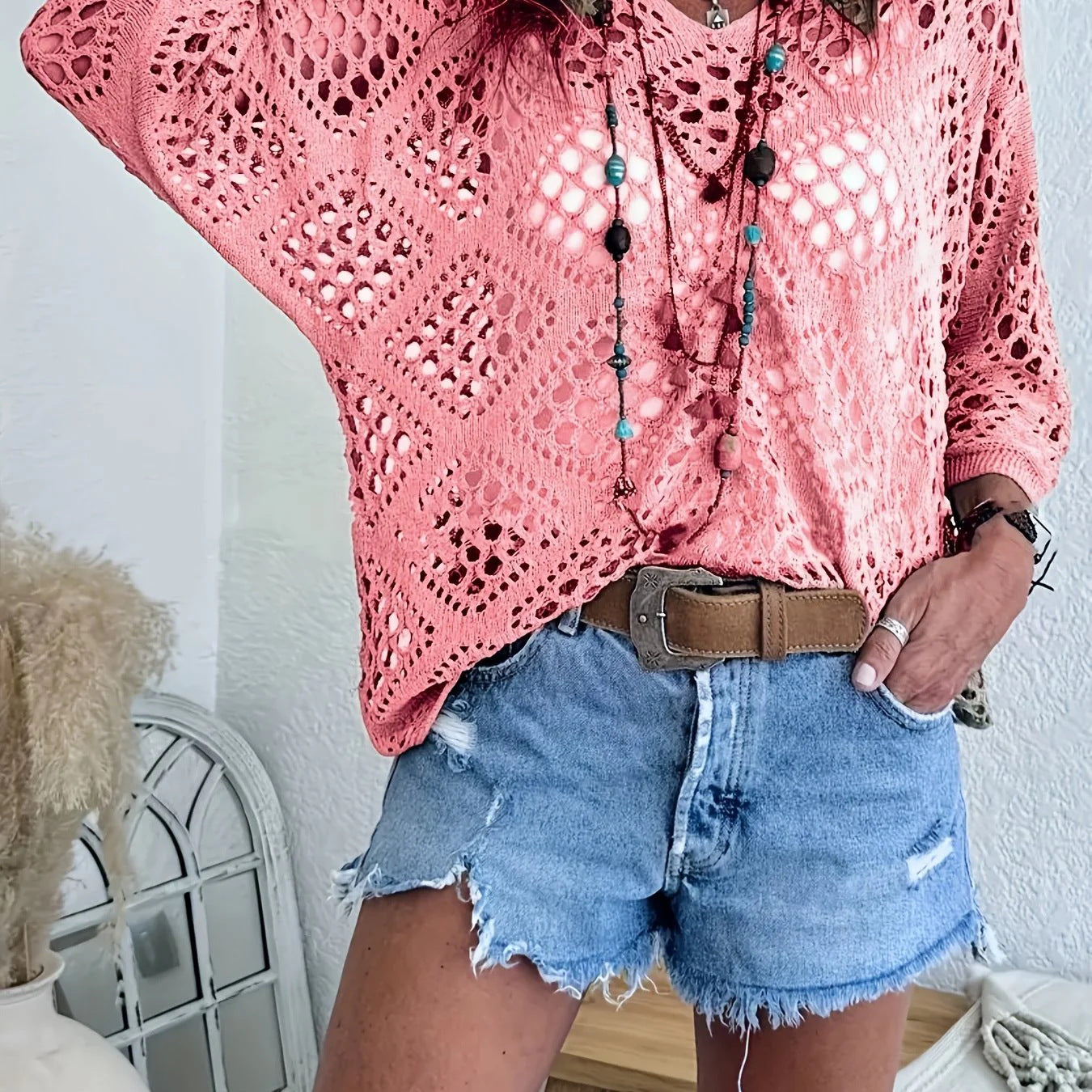 Marielle™ | Top bohème en crochet avec col V