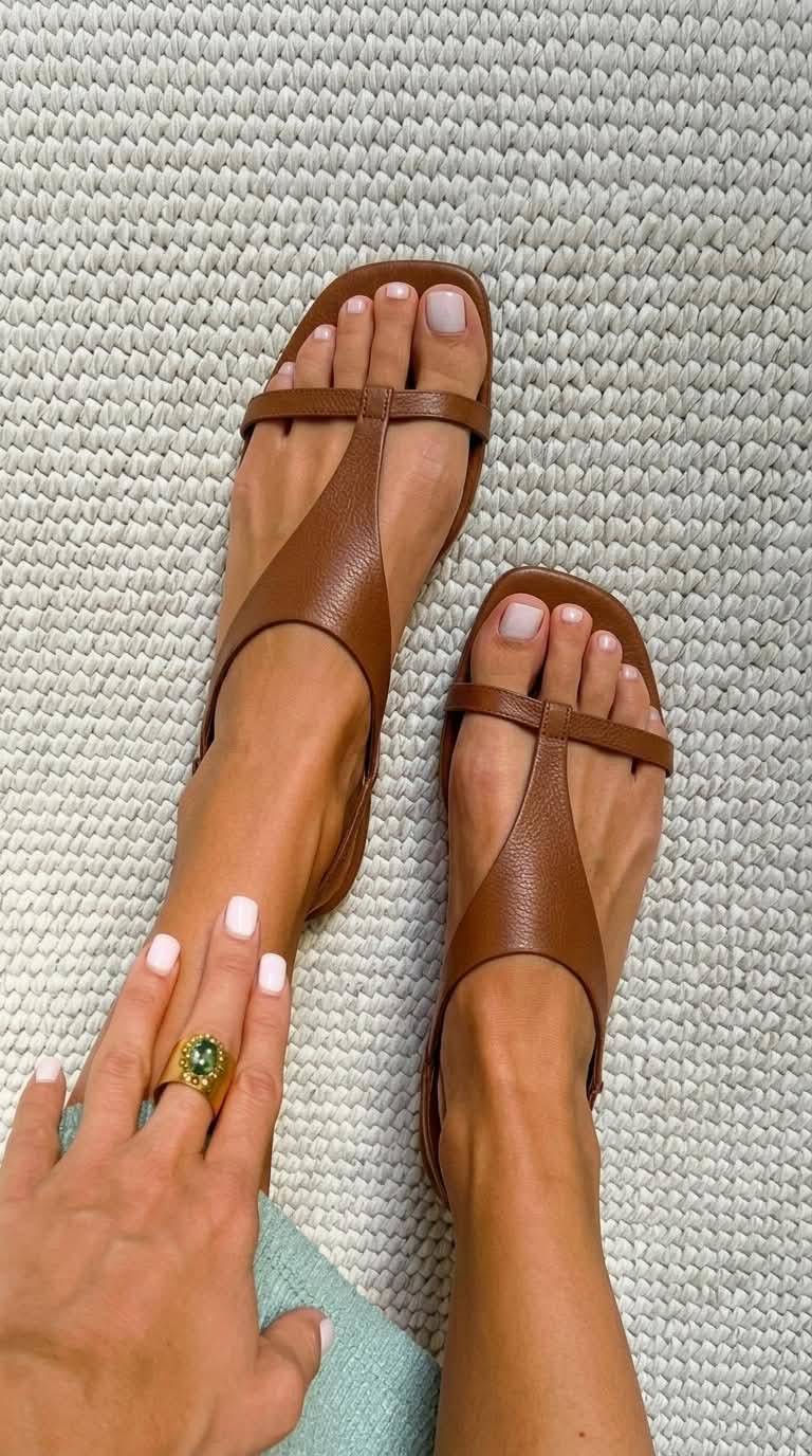 Cognacfarbene Leder-Slingback-Sandalen mit niedrigem Absatz und quadrater Spitze