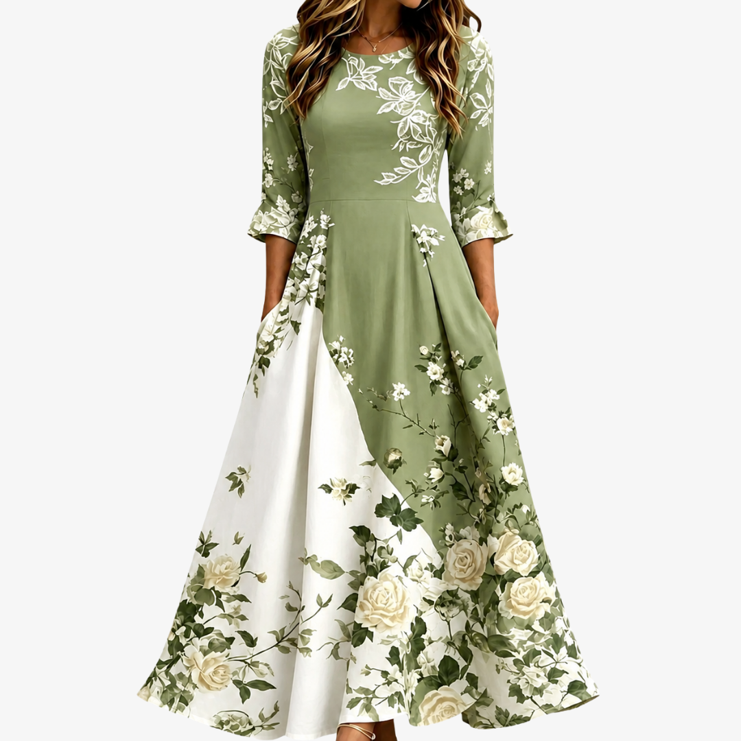 Maxikleid mit Taschen in Rosé und Salbeigrün