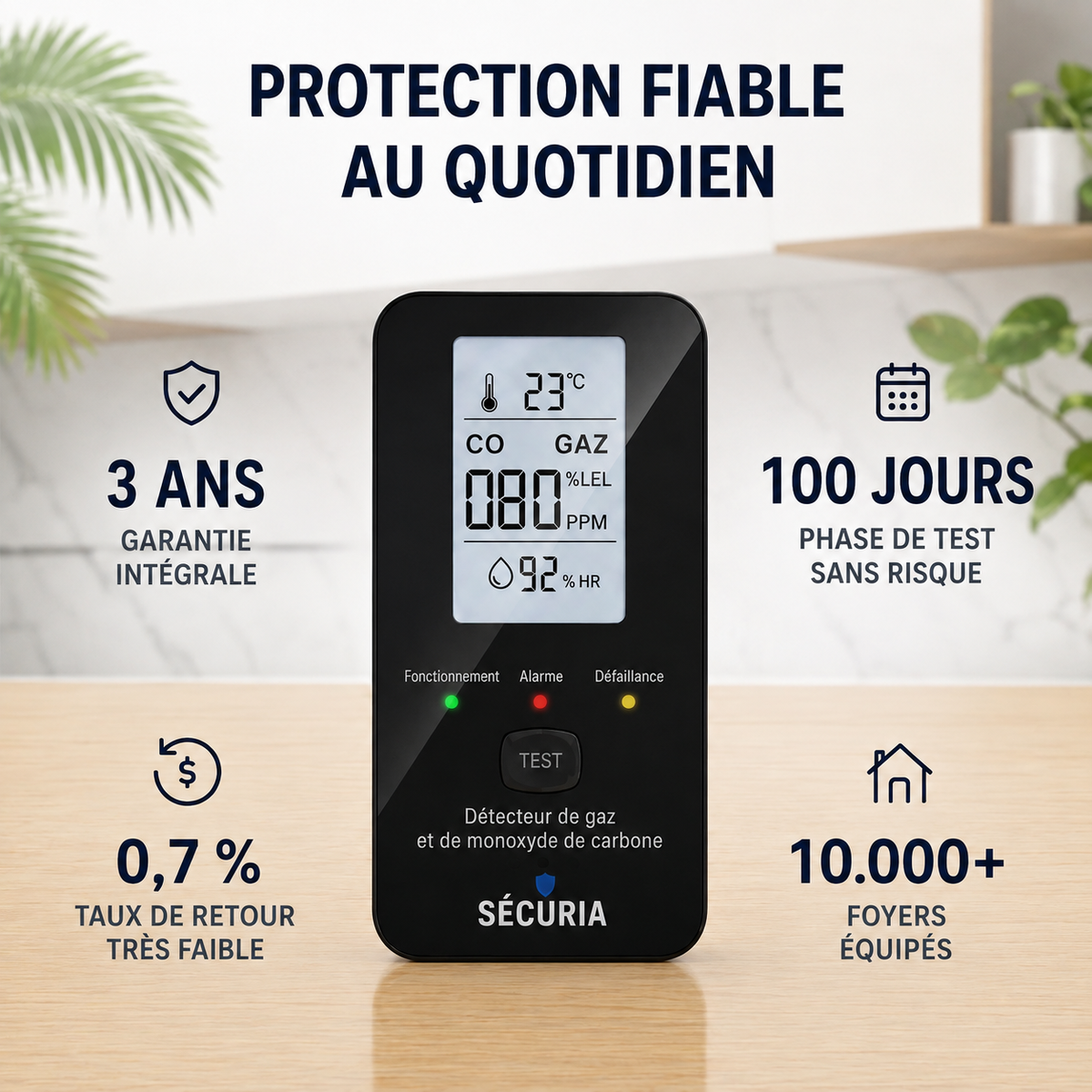 SÉCURIA™ | Détecteur de Sécurité 4-en-1