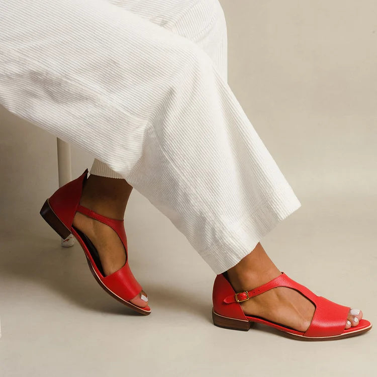 Bequeme Cut-Out Peeptoe Sandalen mit spitzem Zehenbereich und T-Riemen