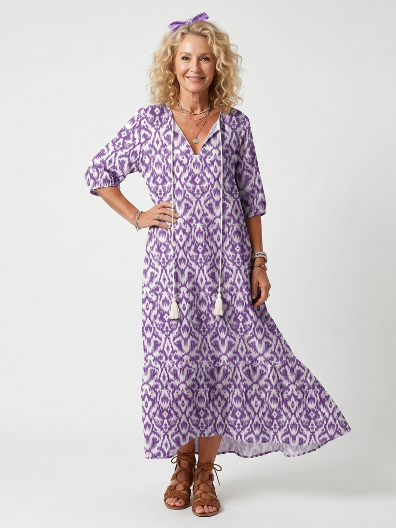 Penelope | Bedrucktes Midi-Kleid mit Knoten-Detail