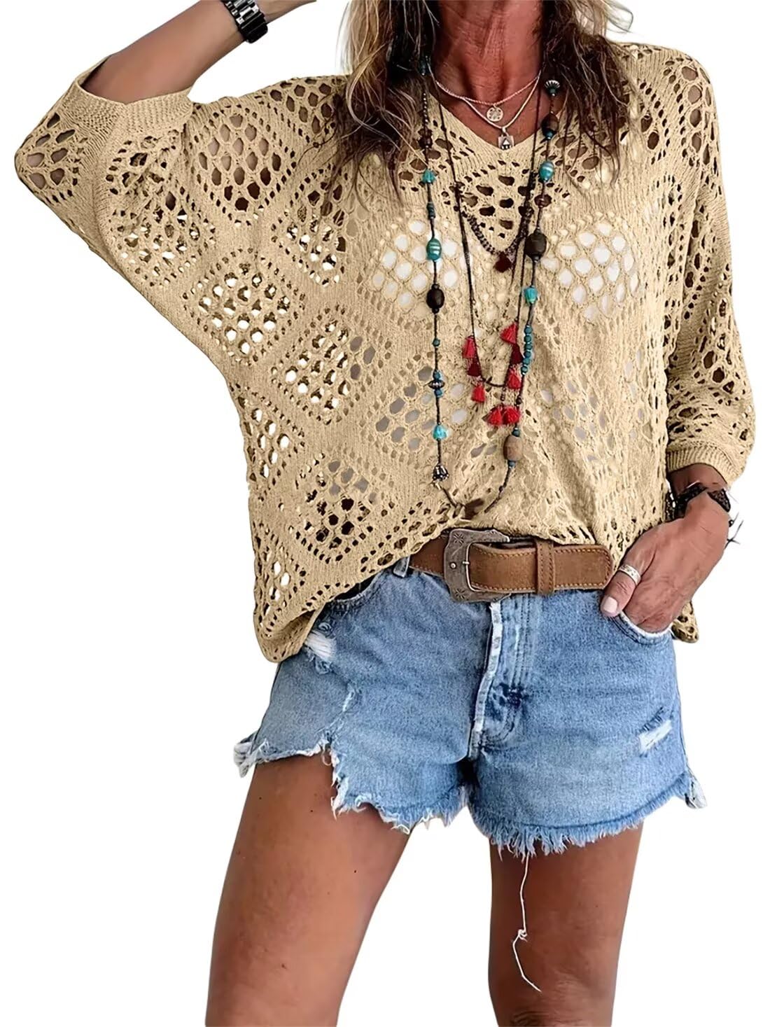 Marielle™ | Top bohème en crochet avec col V