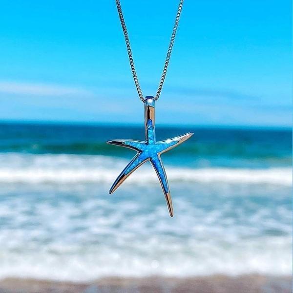 Silbernes Halsband mit opalblauem Seestern
