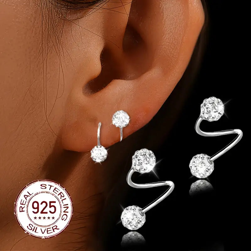 Zweifarbige Supersparkle Zirkonia Doppelspiral-Ohrringe aus Silber und Gold