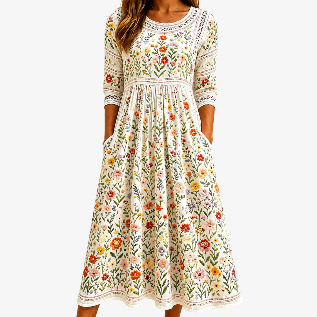 Charmantes Midi Kleid im Blumenfeld-Design