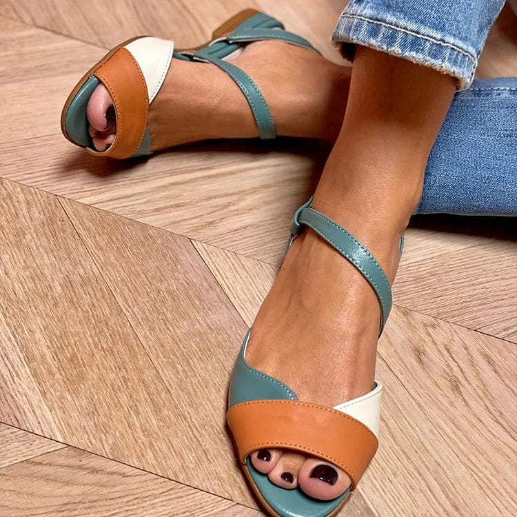 Sandales à bout ouvert avec bride arrière et blocs de couleur