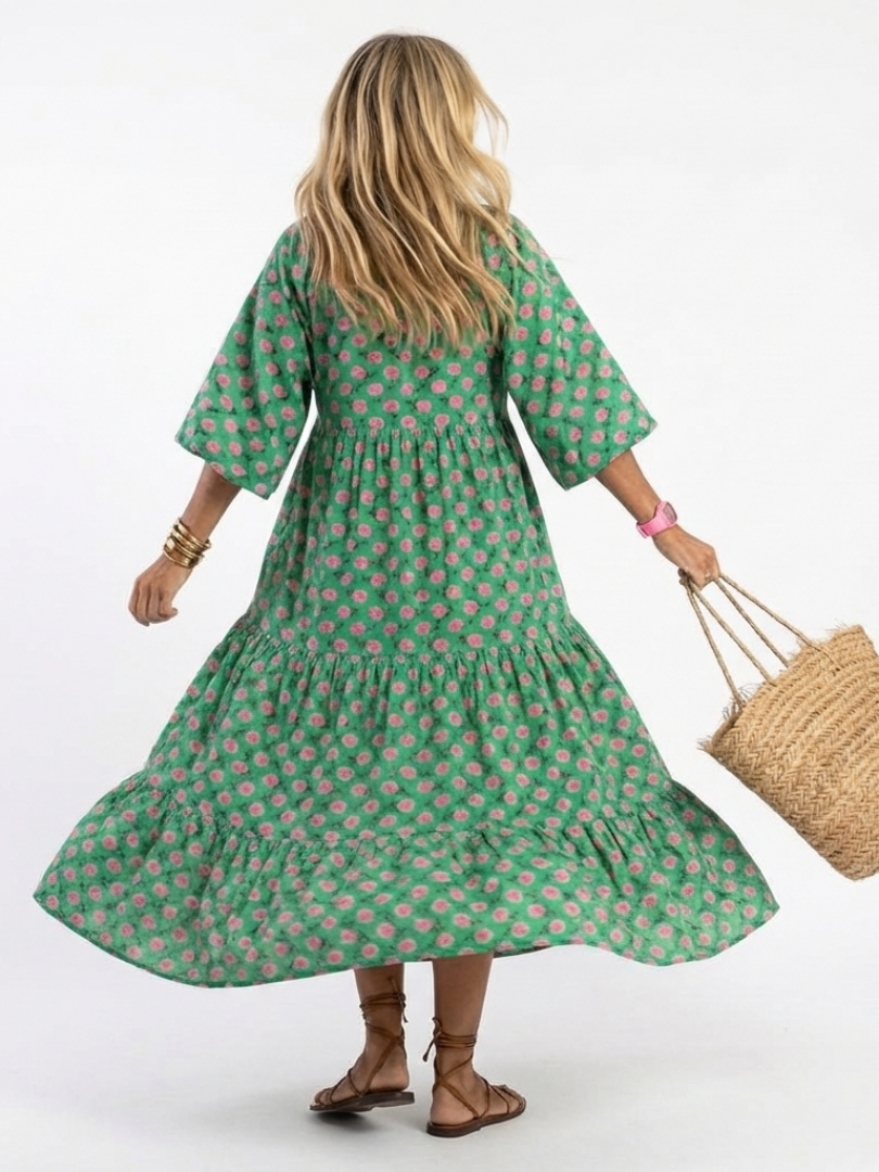 Camille Midi Kleid mit floralem Muster und Rüschen