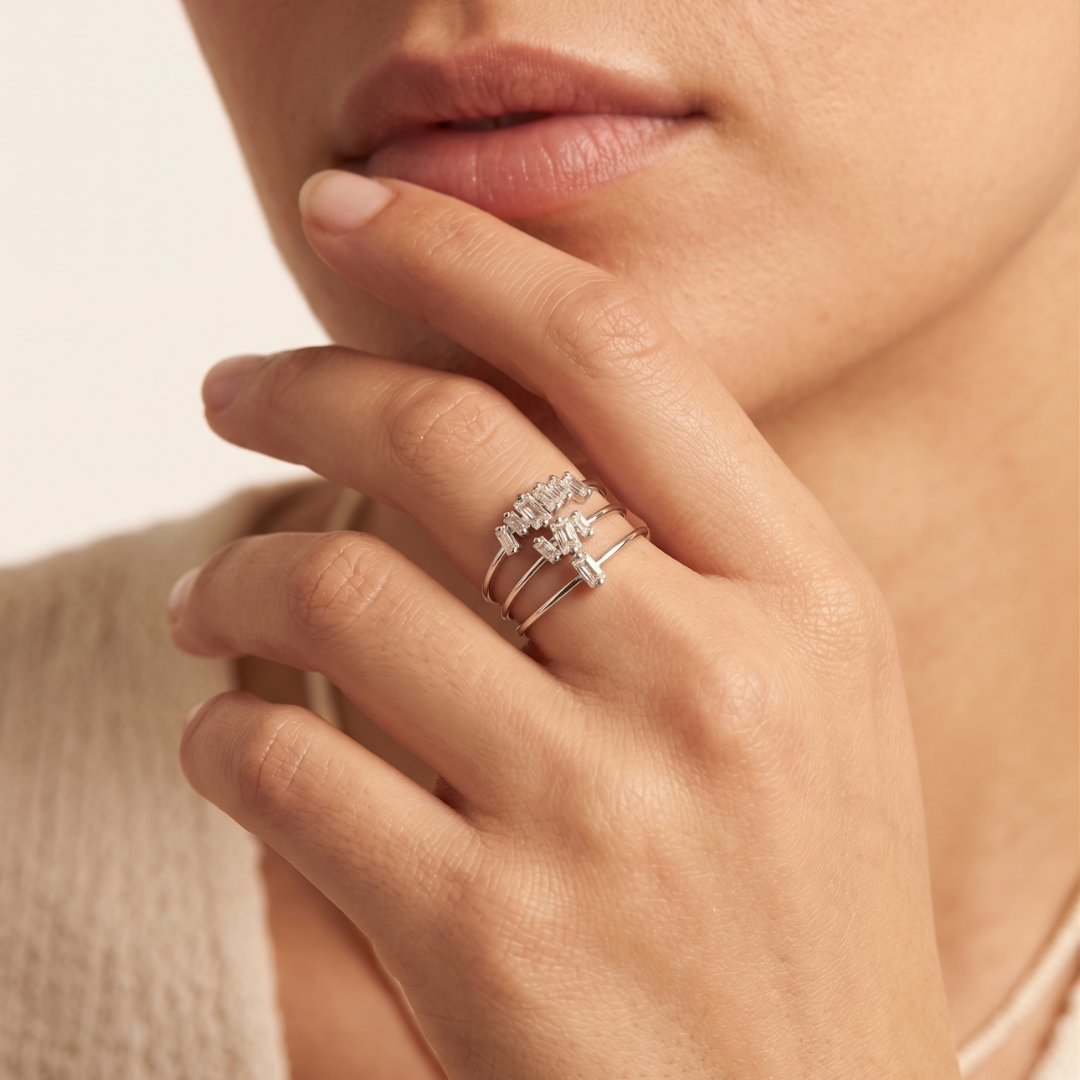 Lunaria™ - Elegantes Ring-Set mit Baguette-Design