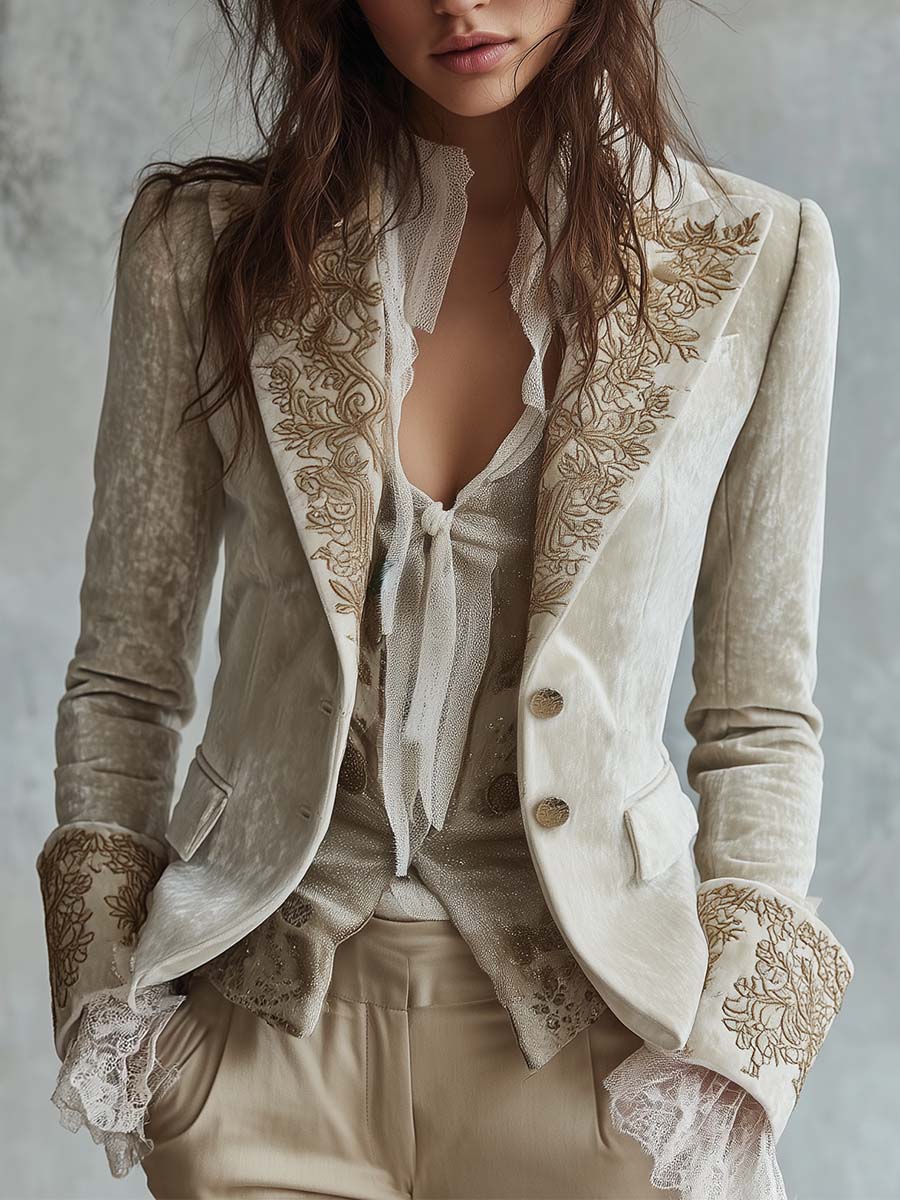 Constance | Embroidered Ivory Blazer