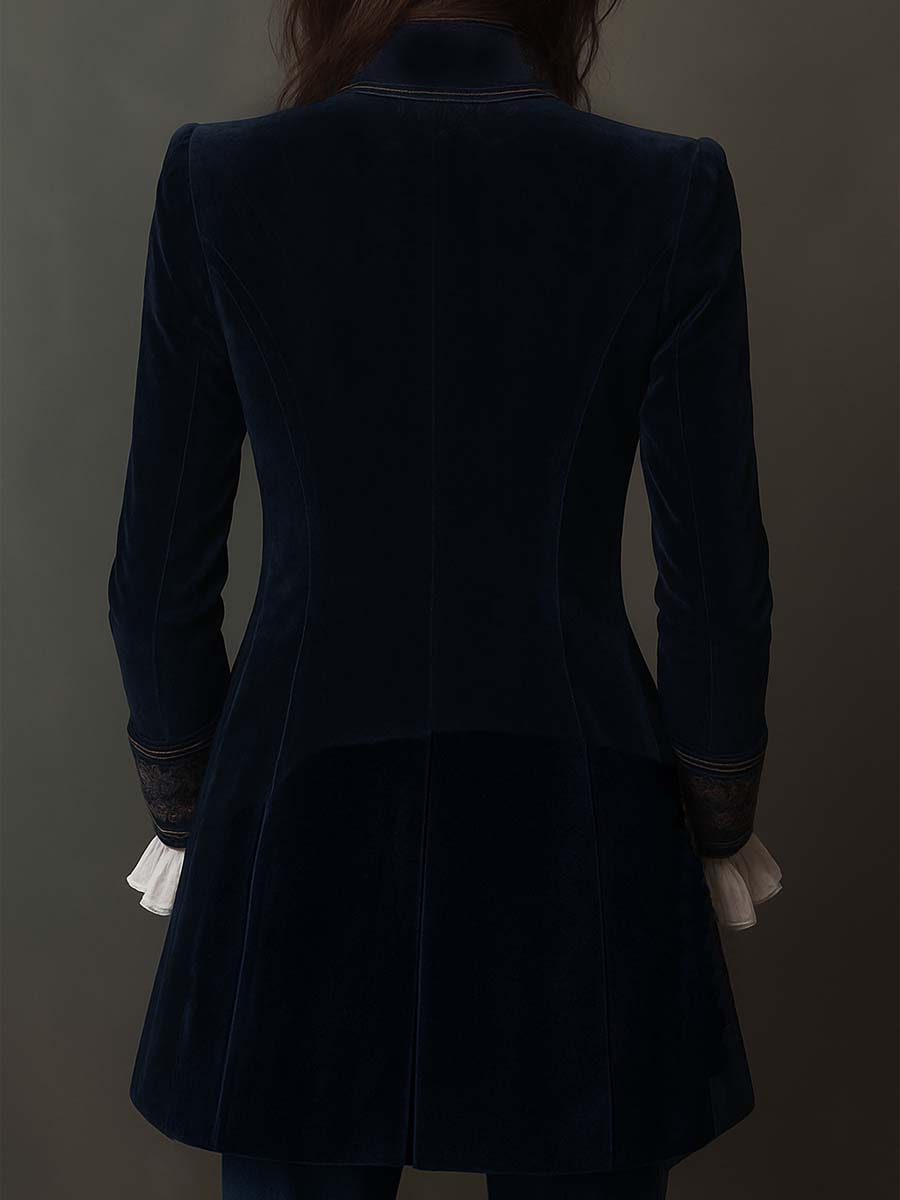Athénaïs | Lange Vintage Bestickte Jacke in Marineblau