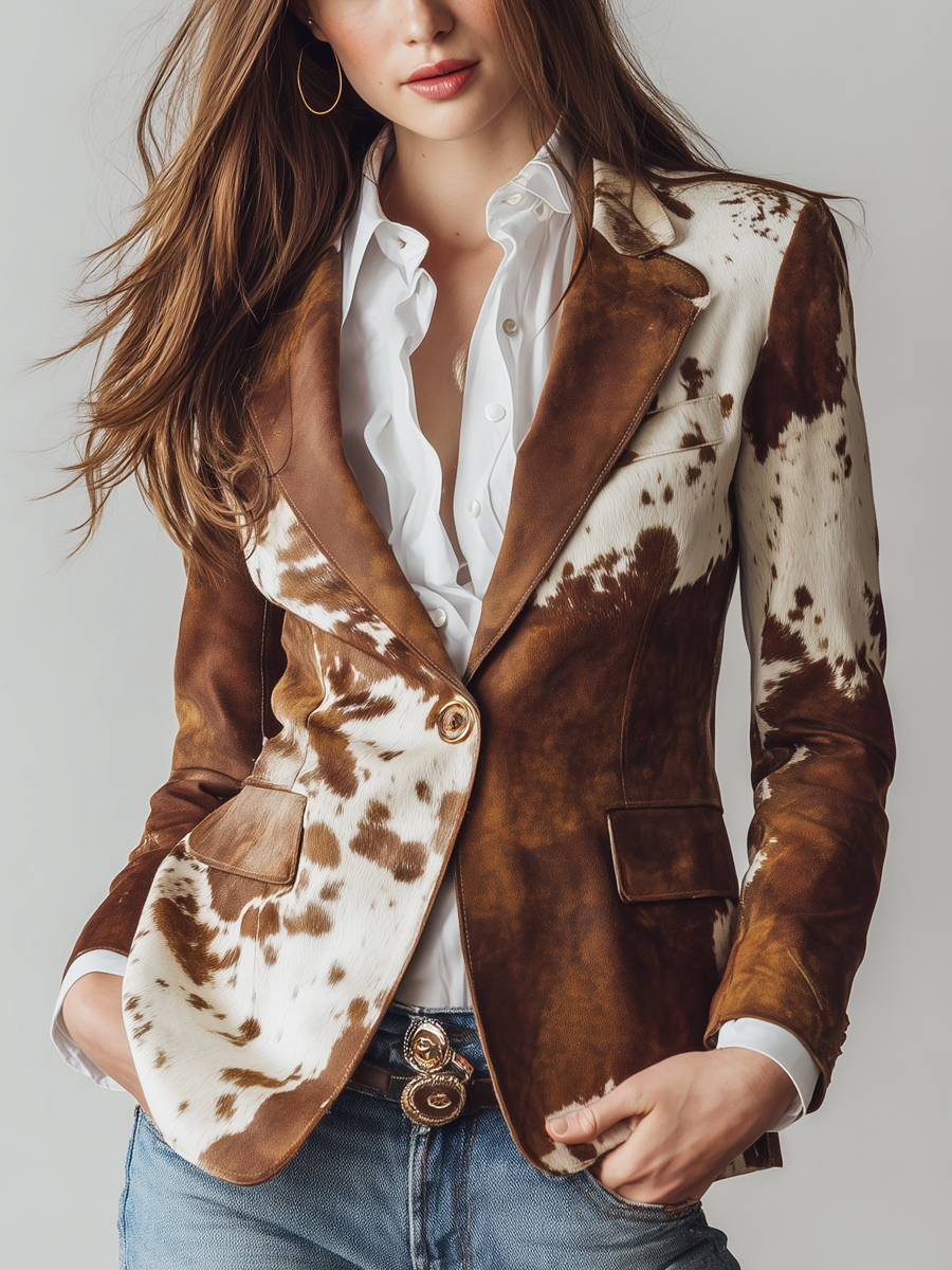 Agathe | Umweltfreundlicher Vintage-Blazer im Kuhmuster