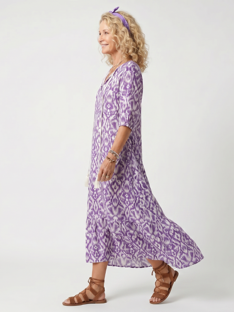 Penelope | Bedrucktes Midi-Kleid mit Knoten-Detail