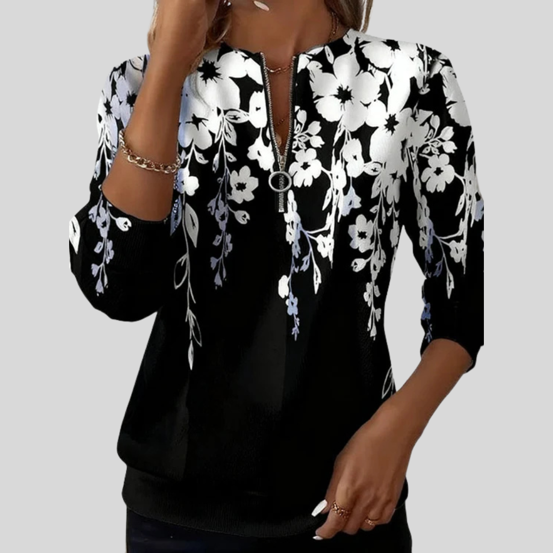 Crimson Floral Zip-Up Hoodie