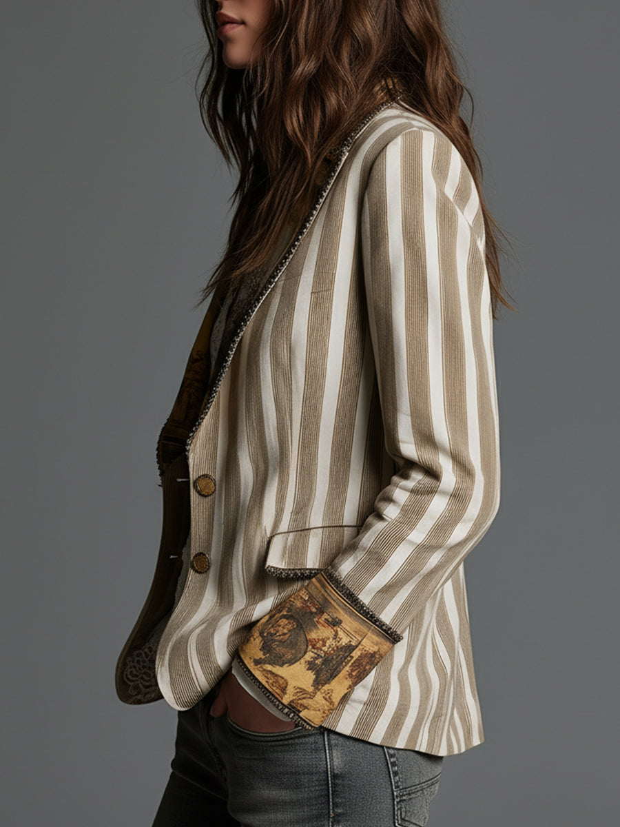 Suzanne | Gestreifter Boho-Blazer mit Muster-Revers