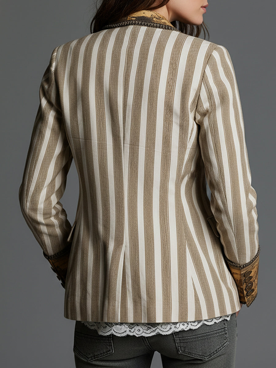 Suzanne | Gestreifter Boho-Blazer mit Muster-Revers