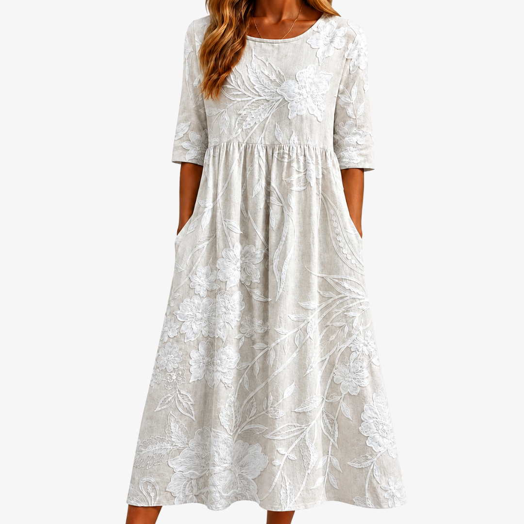 Elegantes Midi-Kleid mit Taschen im Whispering Garden Design
