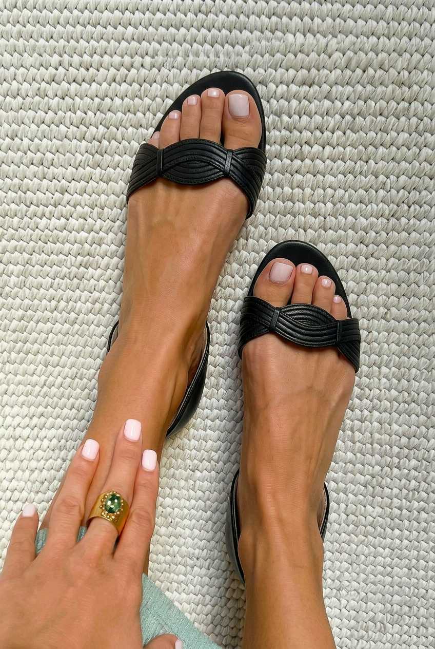 Niedrigabsatz-Faltensandalen mit offener Spitze
