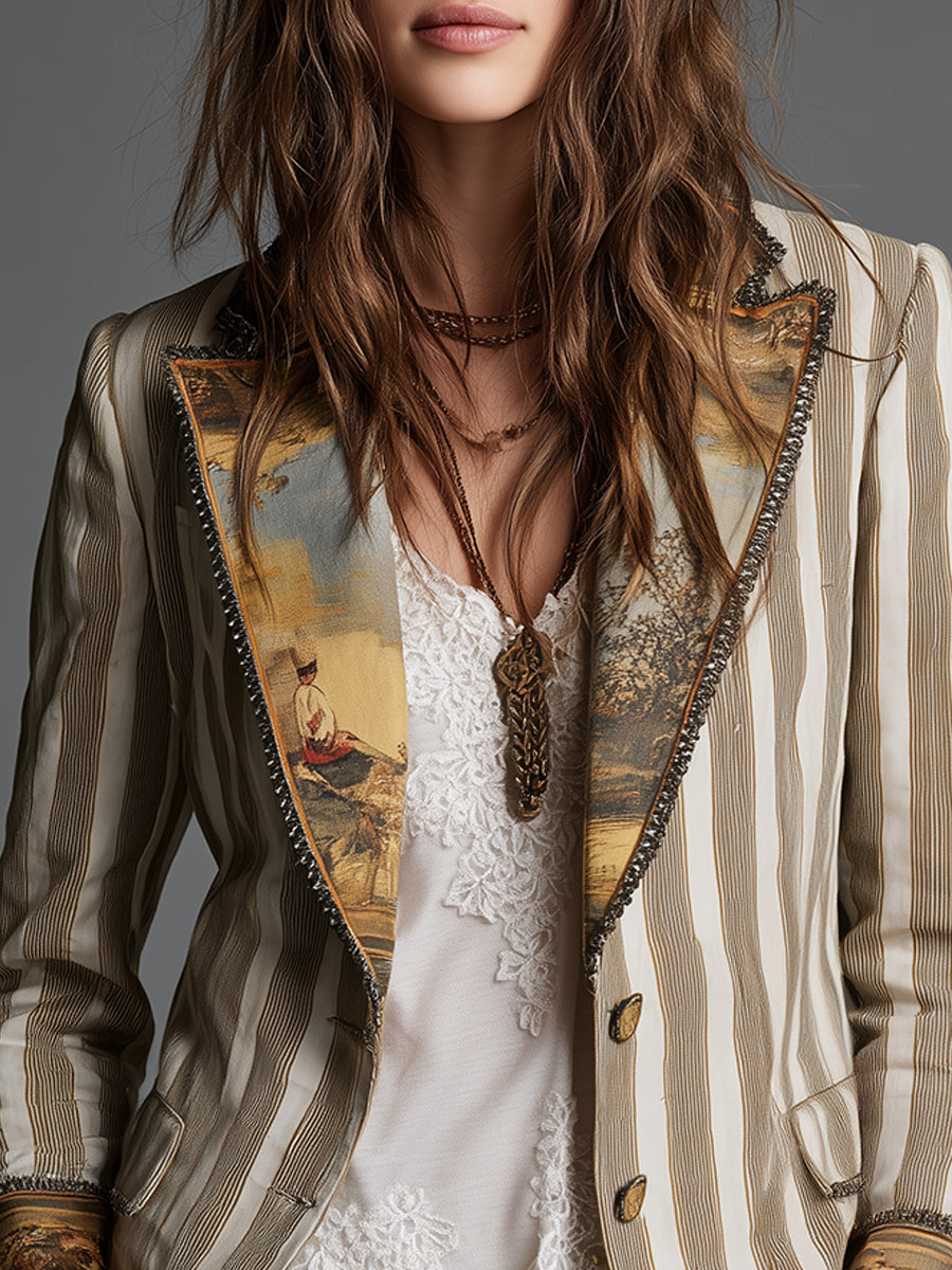 Suzanne | Gestreifter Boho-Blazer mit Muster-Revers