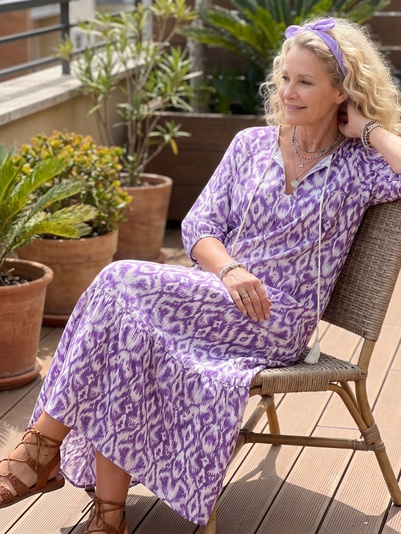 Penelope | Bedrucktes Midi-Kleid mit Knoten-Detail