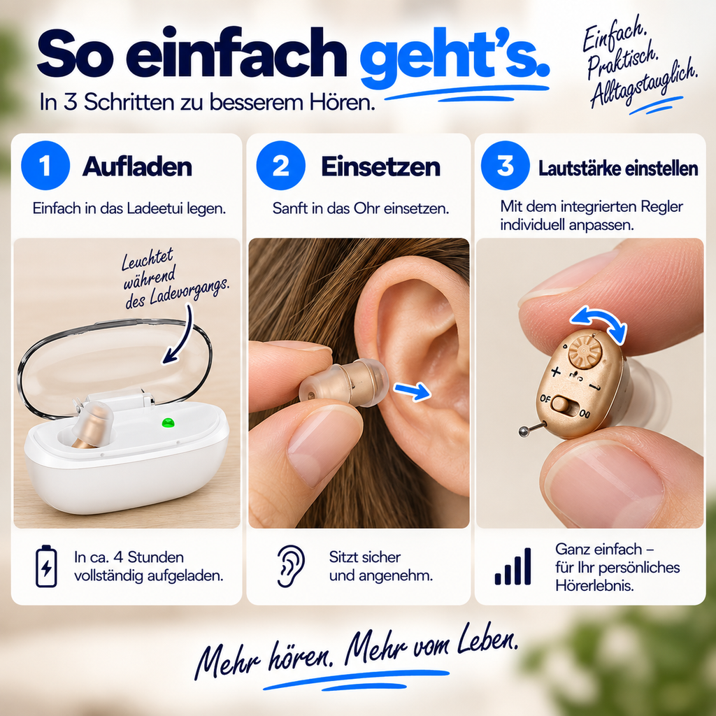 Hörklar™ | Appareil auditif discret rechargeable