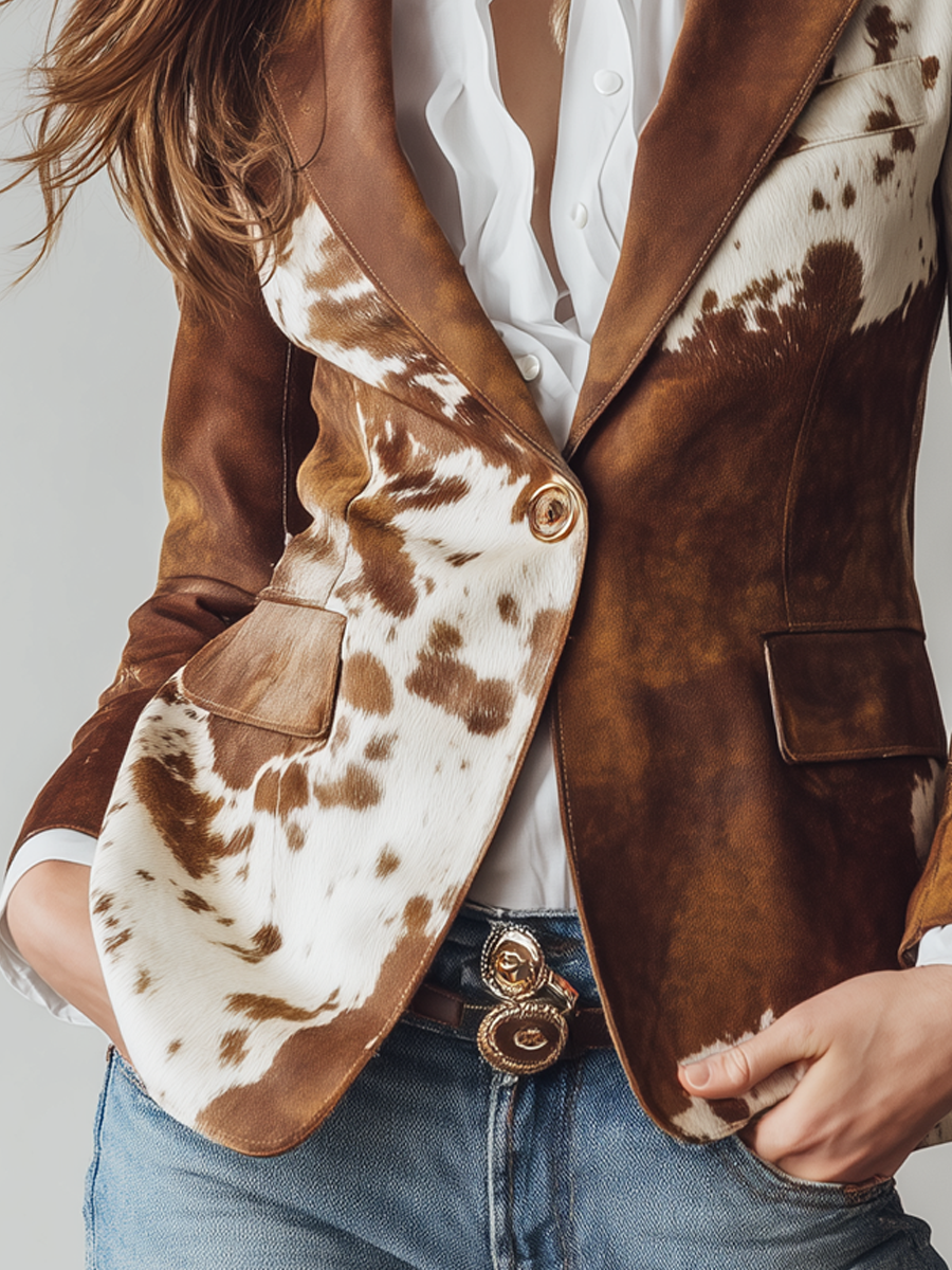 Agathe | Umweltfreundlicher Vintage-Blazer im Kuhmuster