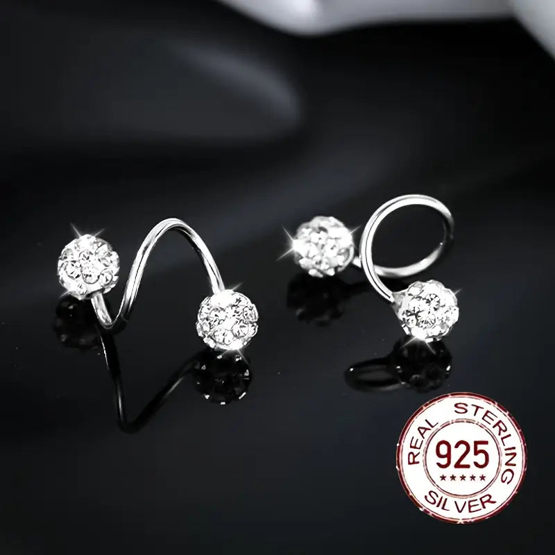 Zweifarbige Supersparkle Zirkonia Doppelspiral-Ohrringe aus Silber und Gold