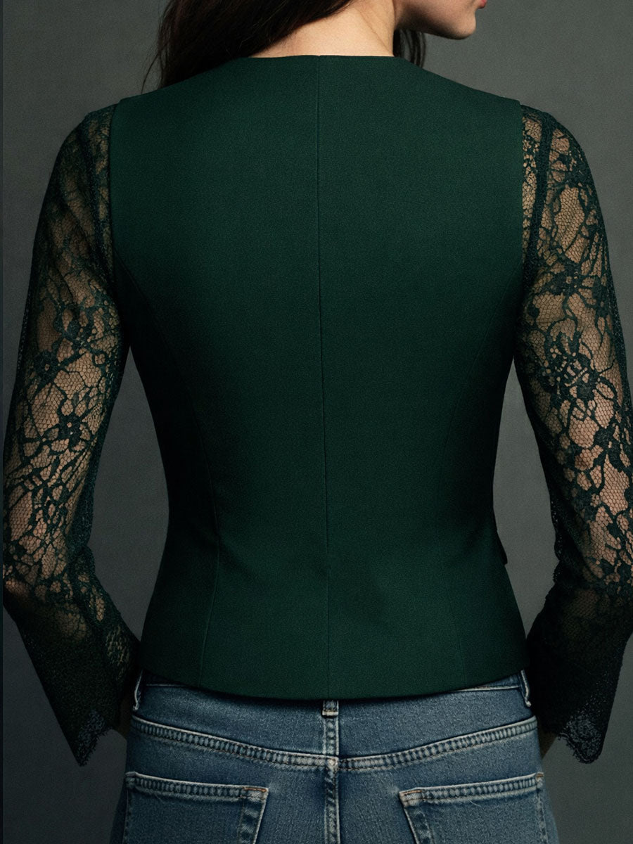 Noémie | Schwarzer Blazer mit Halbdurchsichtigen Ärmeln