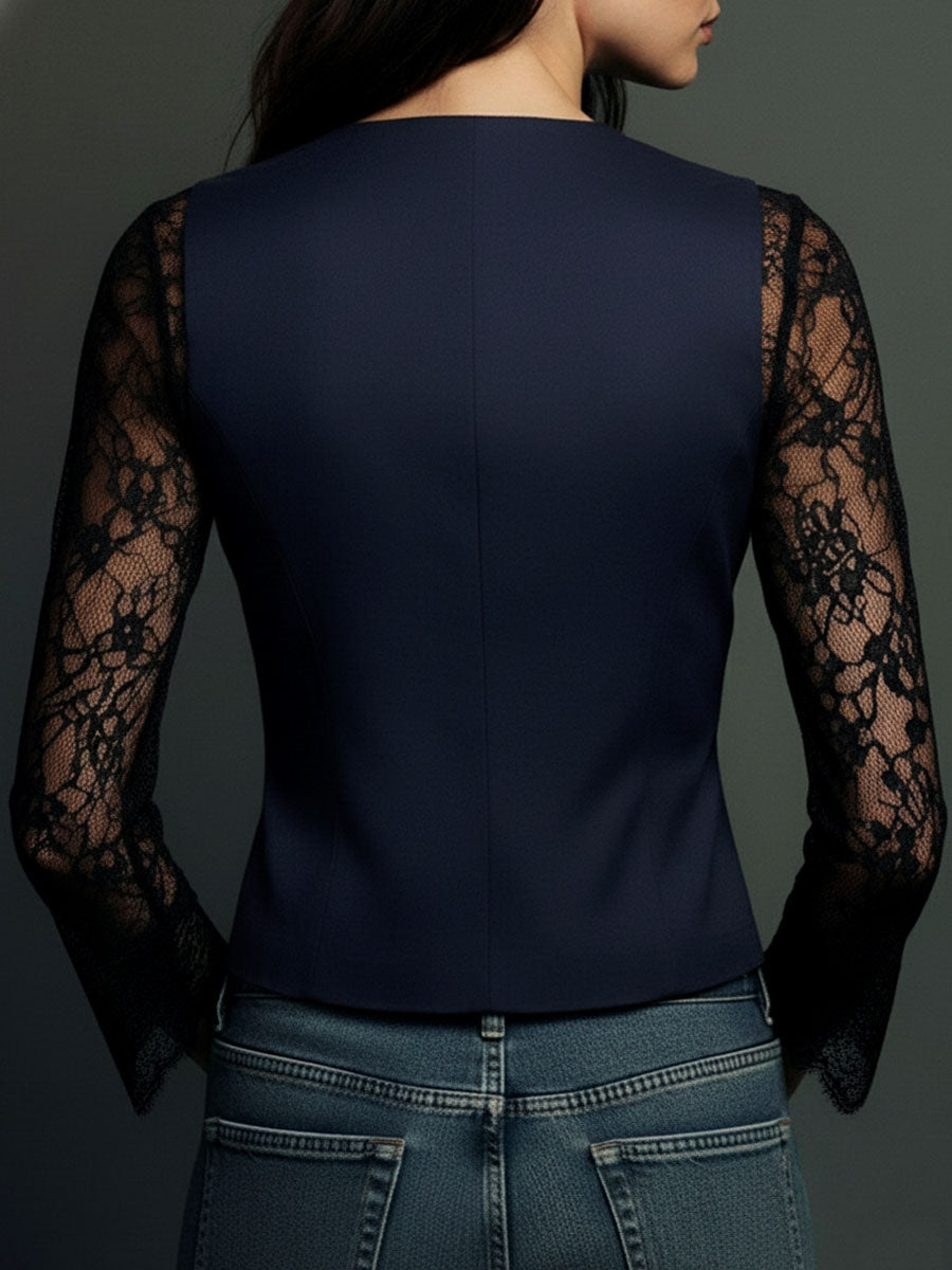 Noémie | Schwarzer Blazer mit Halbdurchsichtigen Ärmeln