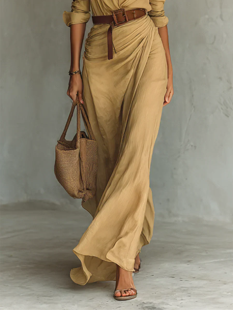 Camille™ | Robe longue avec revers et ceinture