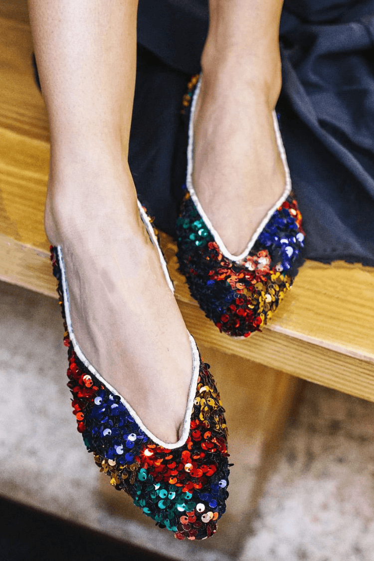 Mehrfarbige V-Ausschnitt Ballerinas Slip-Ons [Vorbestellung]