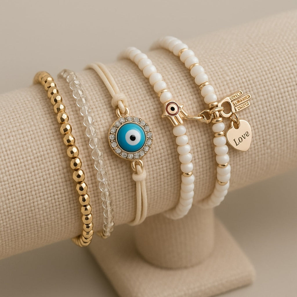 Elegantes Gold-Hamsa-Armband-Set