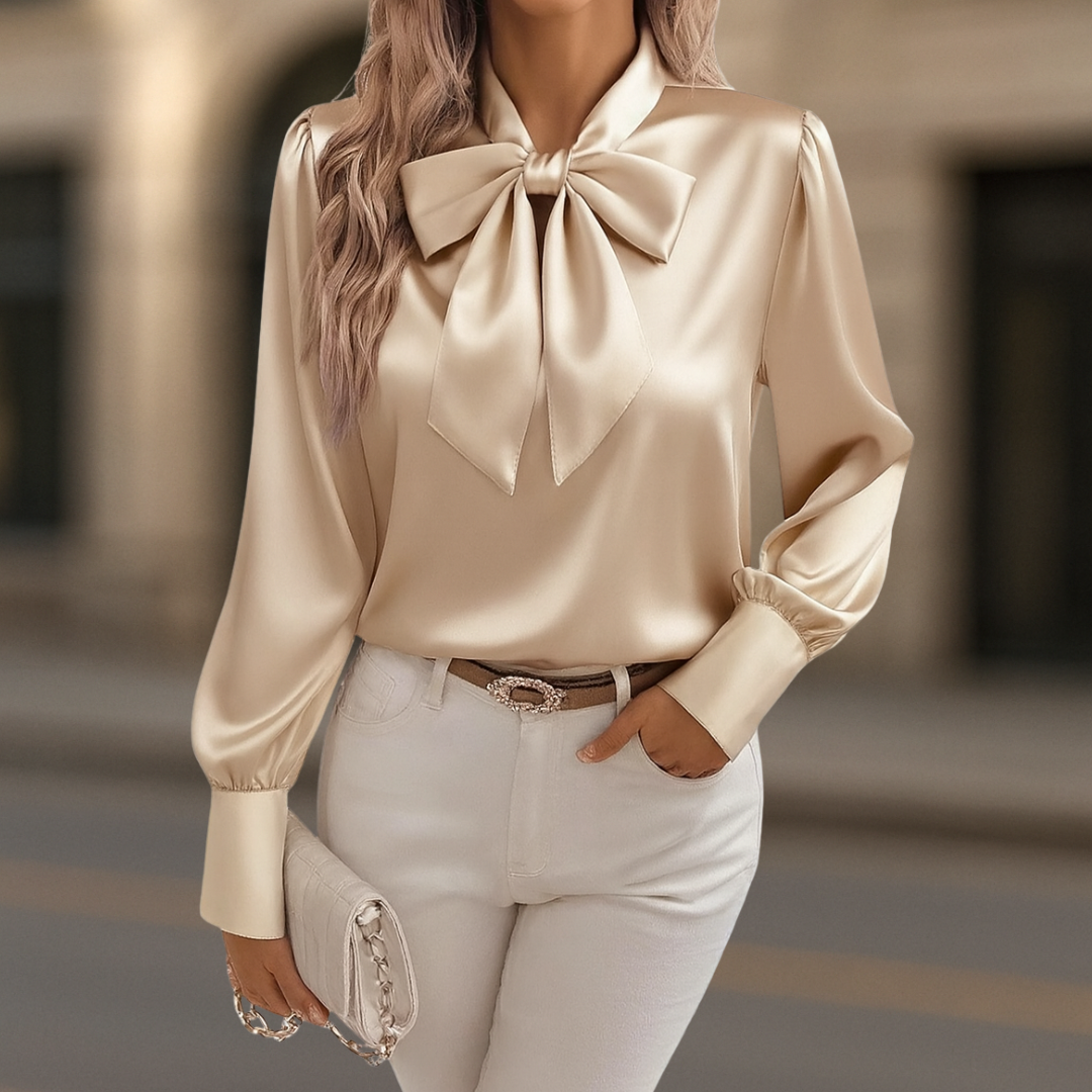 Blouse femme en satin Aurora Luxe avec nœud soyeux