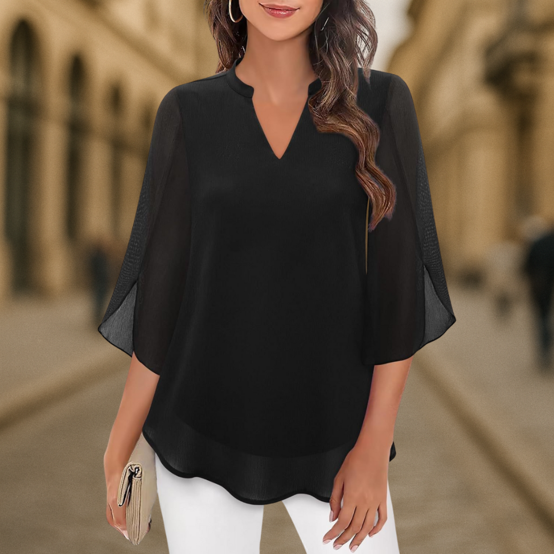 Camila Chemisier femme élégant en mousseline fluide avec col en V
