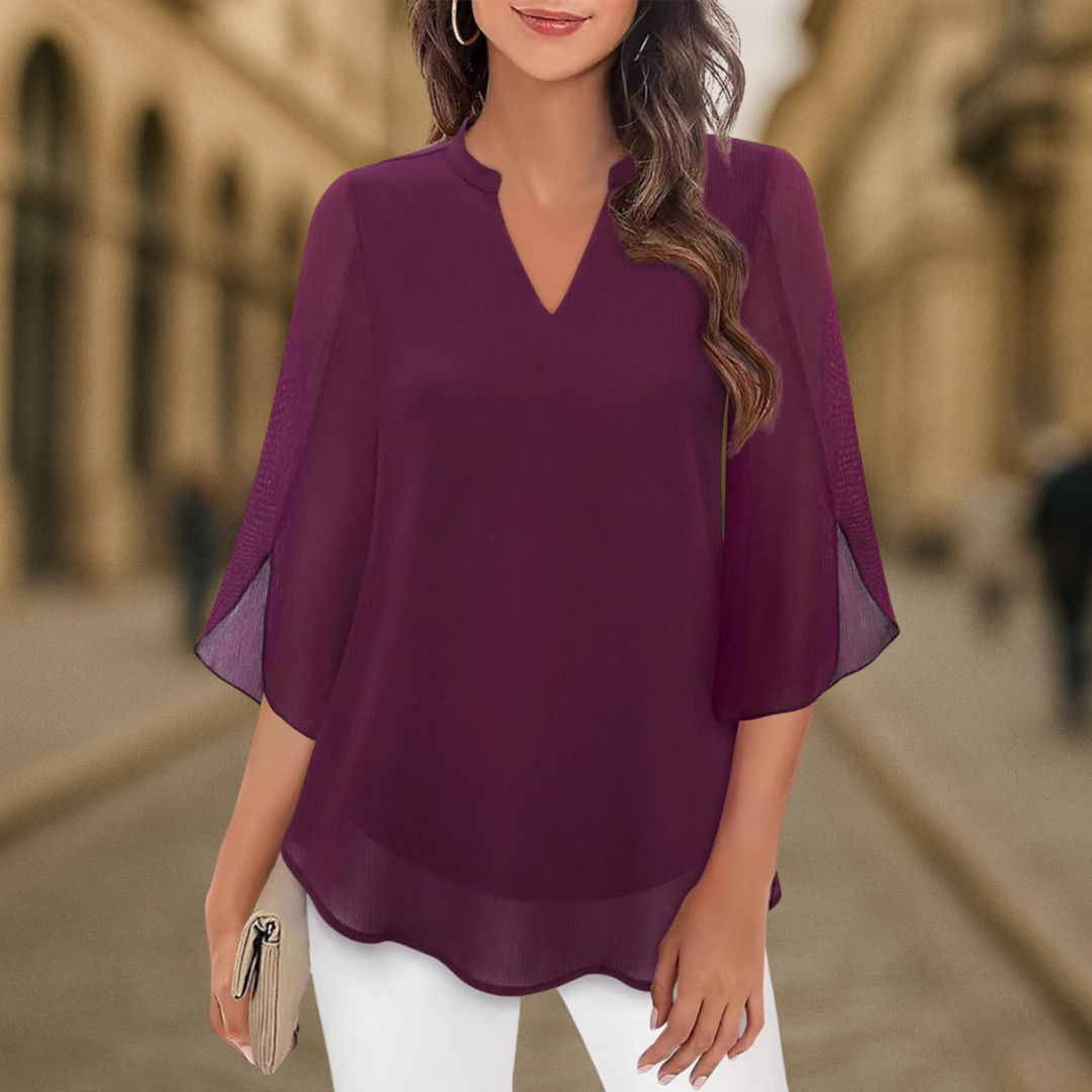 Camila Chemisier femme élégant en mousseline fluide avec col en V