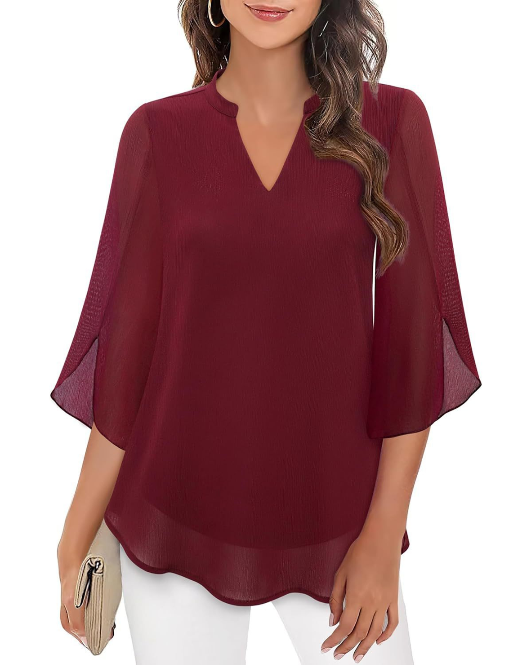 Camila Chemisier femme élégant en mousseline fluide avec col en V