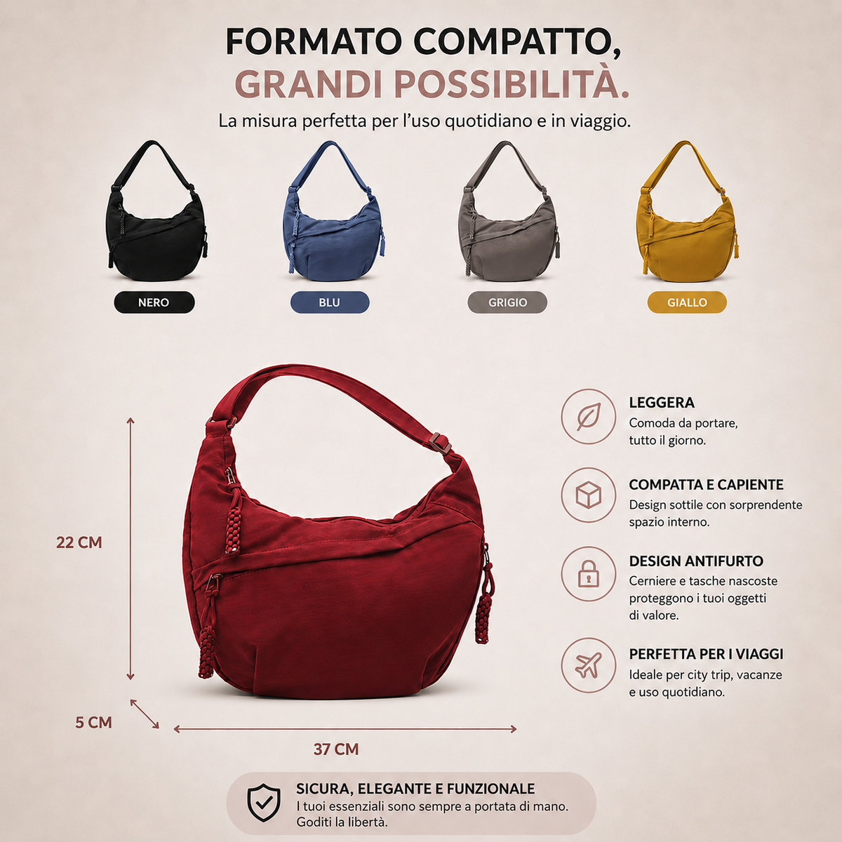 Chiara | Graue Schultertasche
