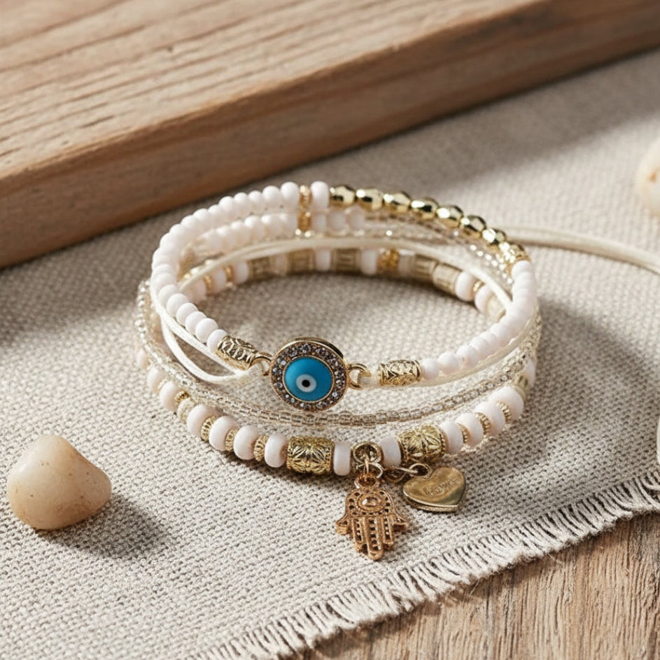 Elegantes Gold-Hamsa-Armband-Set