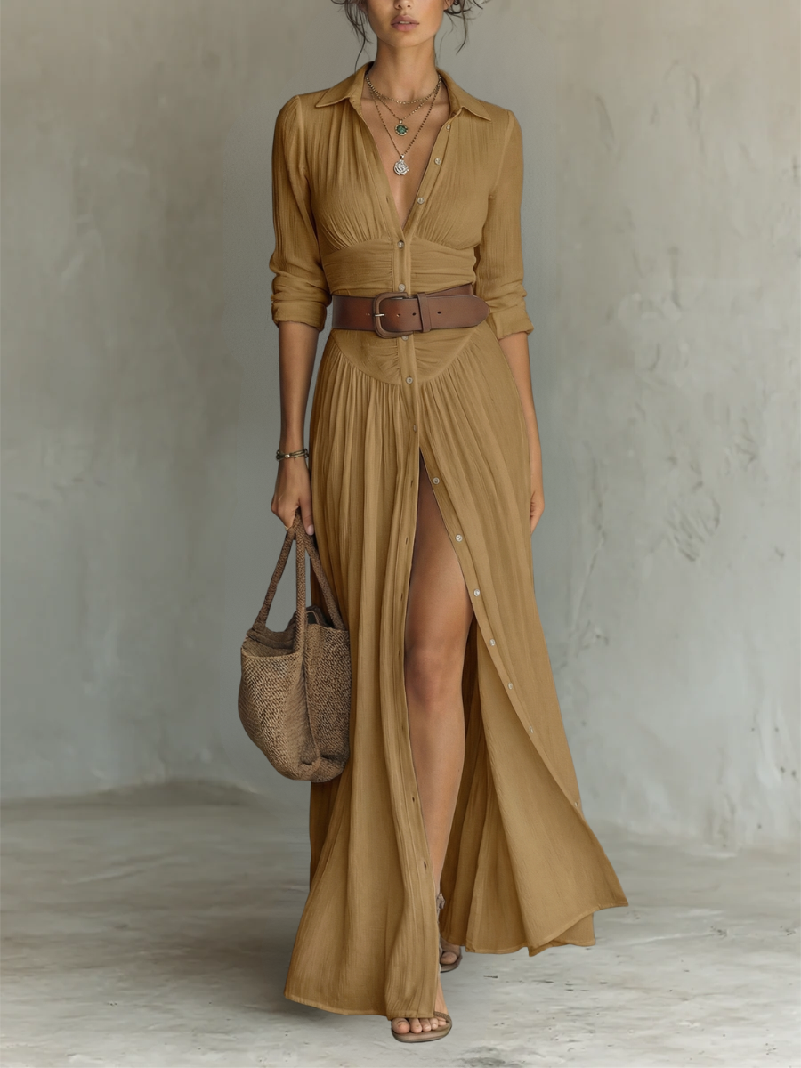 Amalfi – Robe chemise longue avec ceinture