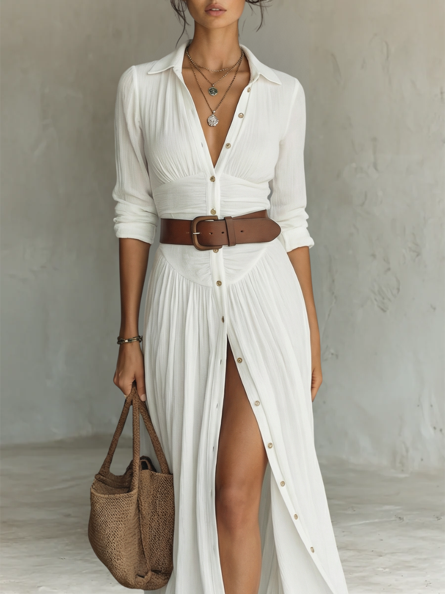 Amalfi – Robe chemise longue avec ceinture