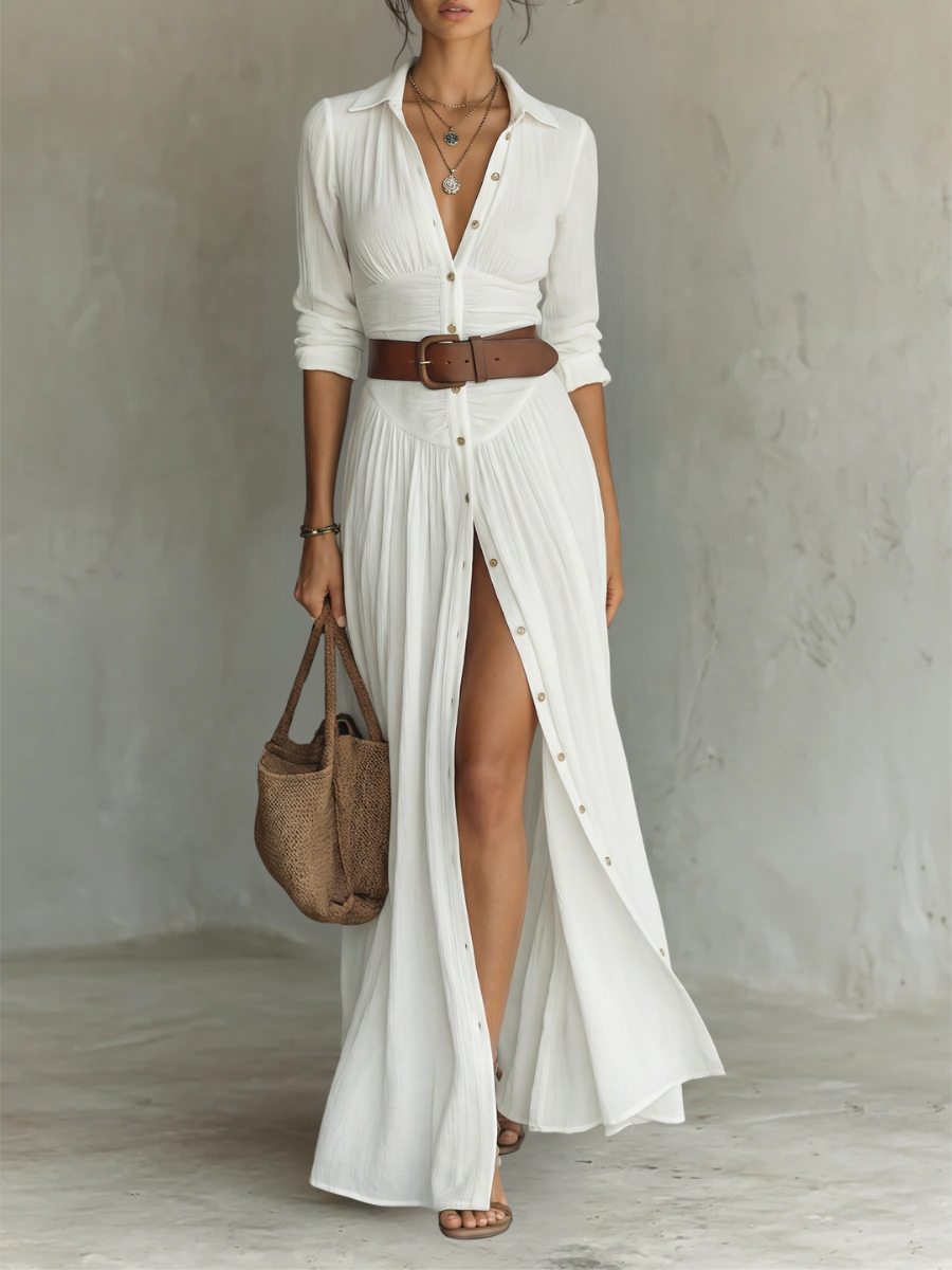 Amalfi – Robe chemise longue avec ceinture