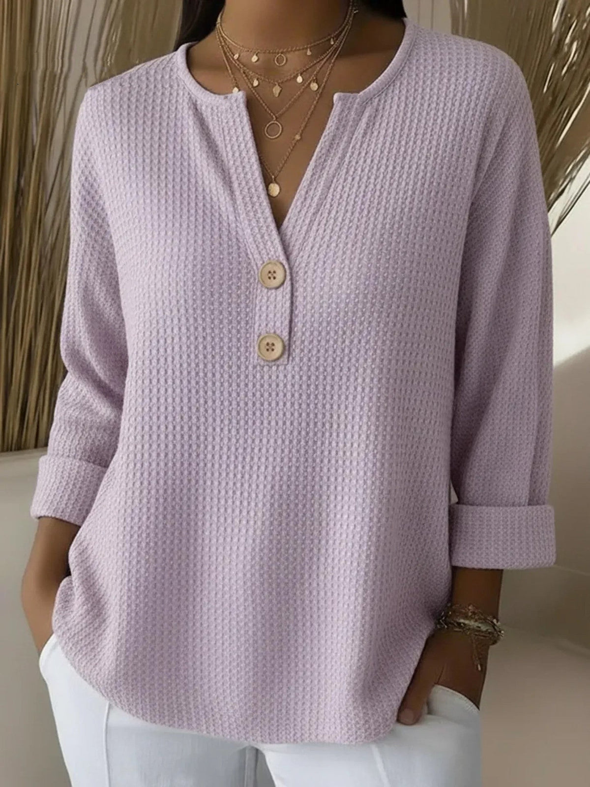 Lucía | T-shirt Henley à Texture Gaufrée avec Boutons
