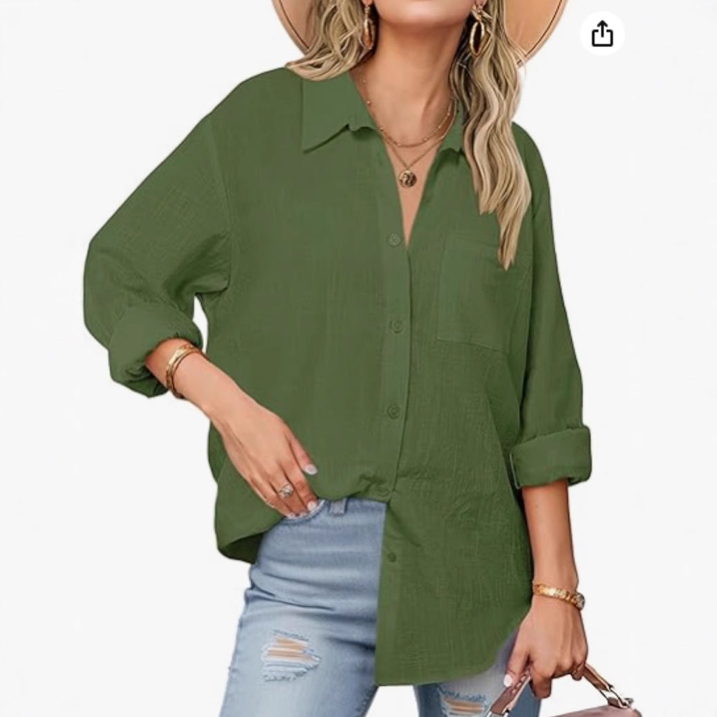 Chemise femme classique en lin avec détails boutons