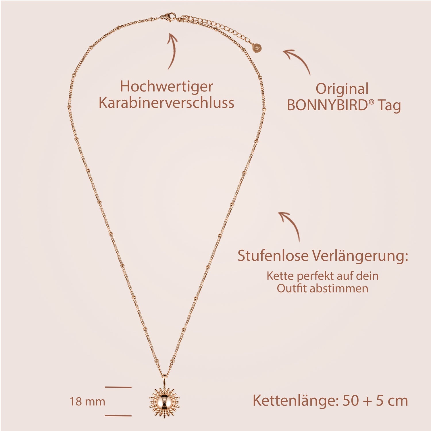 Bundle : collier BonnySun + boucles d'oreilles soleil en or rose