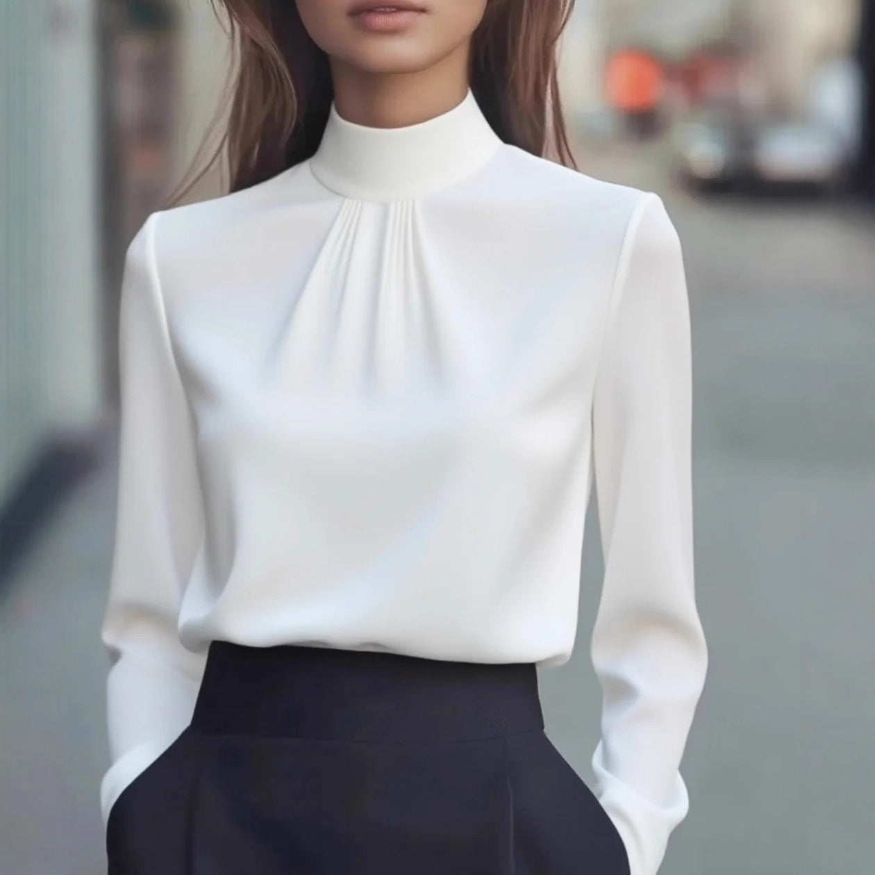 Blouse femme en satin à col montant Isabelle Luxe