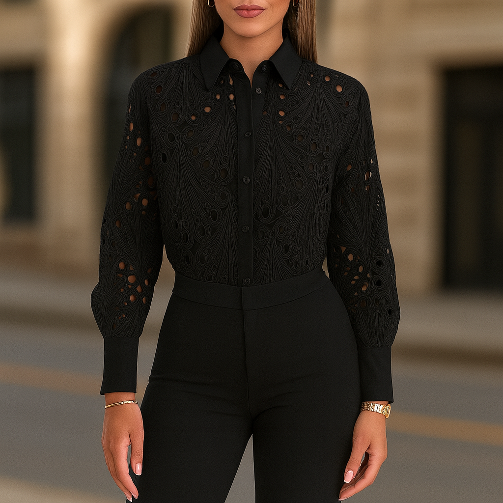 Chemisier femme élégant avec dentelle au crochet et détails boutons en jasmin