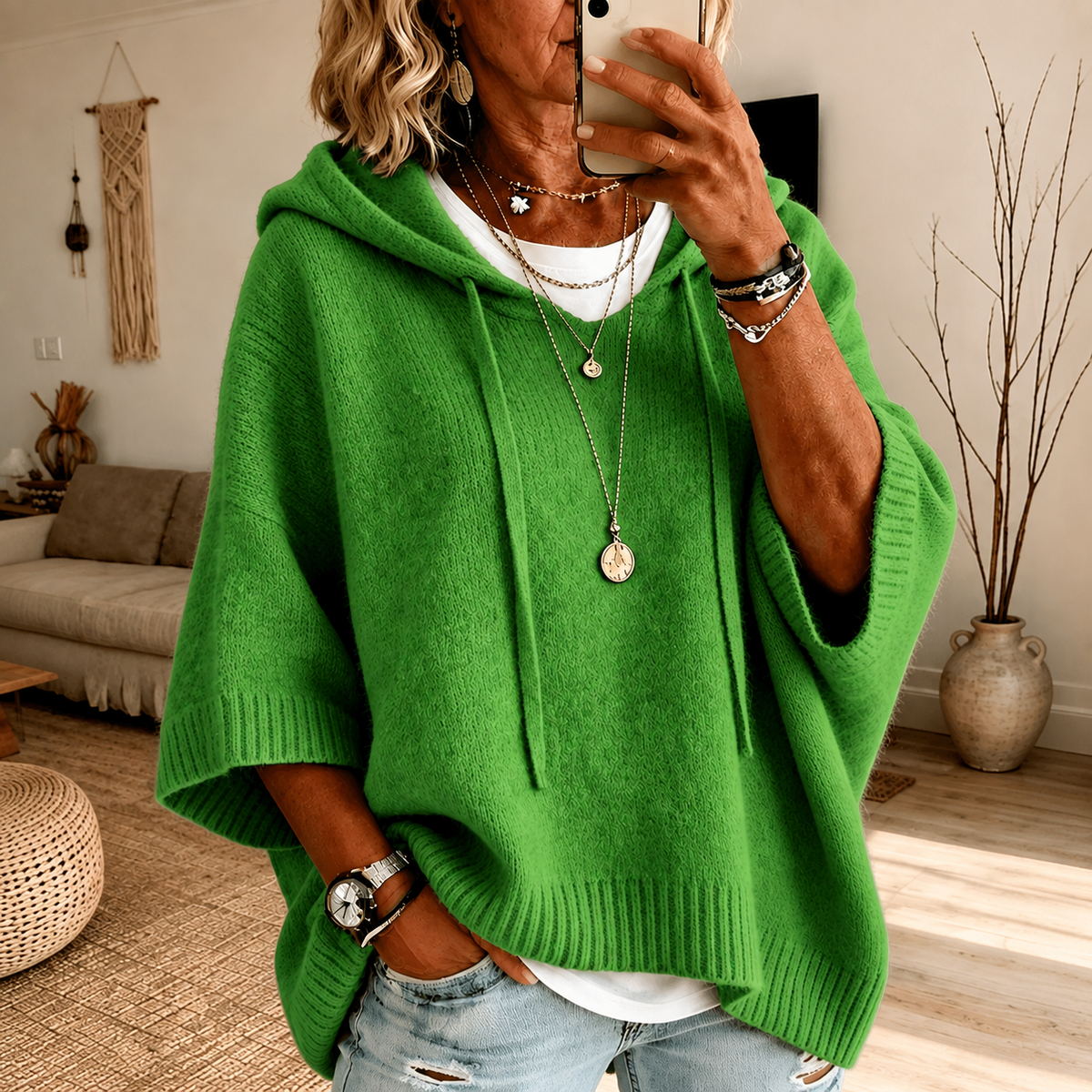 Margot – Poncho-pull vert élégant